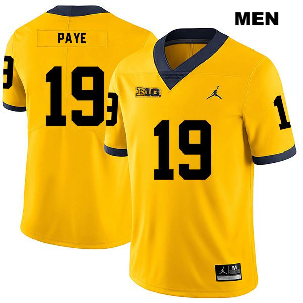 Men's NCAA Michigan Wolverines Kwity Paye #19 Yellow Jordan Brand Authentic Stitched Legend Football College Jersey LX25X07AE